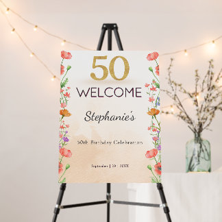 Elegant 50th Wildflower Birthday Welcome Sign