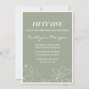 Elegant 51st birthday invitations Floral Green