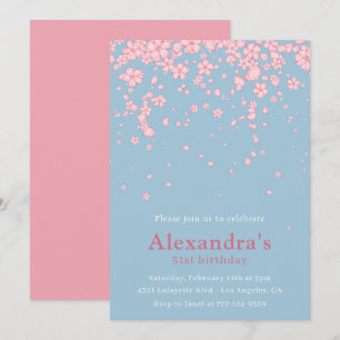 Elegant 51st birthday invitations Floral Pink Blue