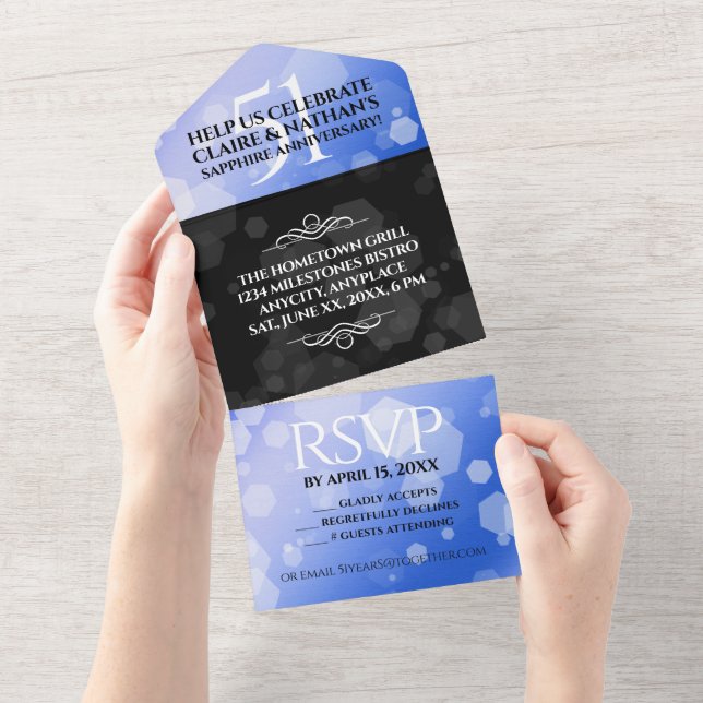 Elegant 51st Sapphire Wedding Anniversary All In One Invitation (Tearaway)