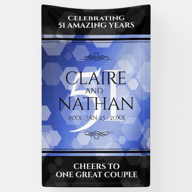 Elegant 51st Sapphire Wedding Anniversary Banner (Vertical)