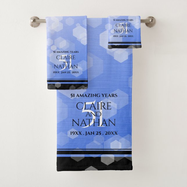 Elegant 51st Sapphire Wedding Anniversary Bath Towel Set (Insitu)