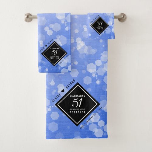 Elegant 51st Sapphire Wedding Anniversary Bath Towel Set