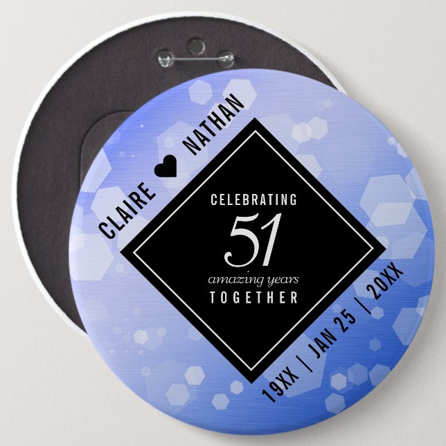 Elegant 51st Sapphire Wedding Anniversary Button (Front & Back)