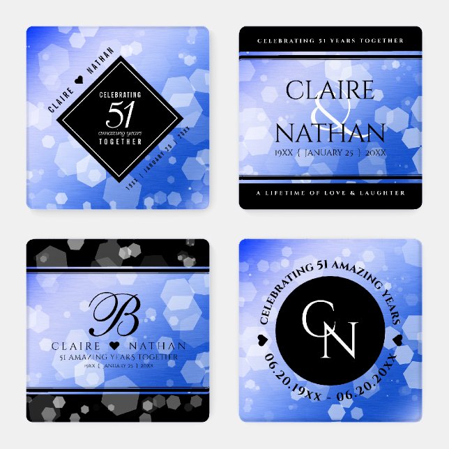 Elegant 51st Sapphire Wedding Anniversary Coaster Set (Set)
