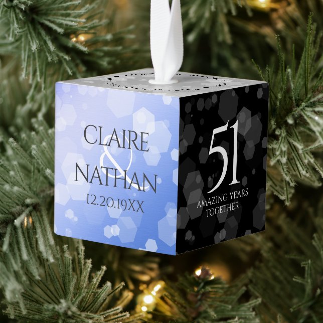 Elegant 51st Sapphire Wedding Anniversary Cube Ornament (Tree)