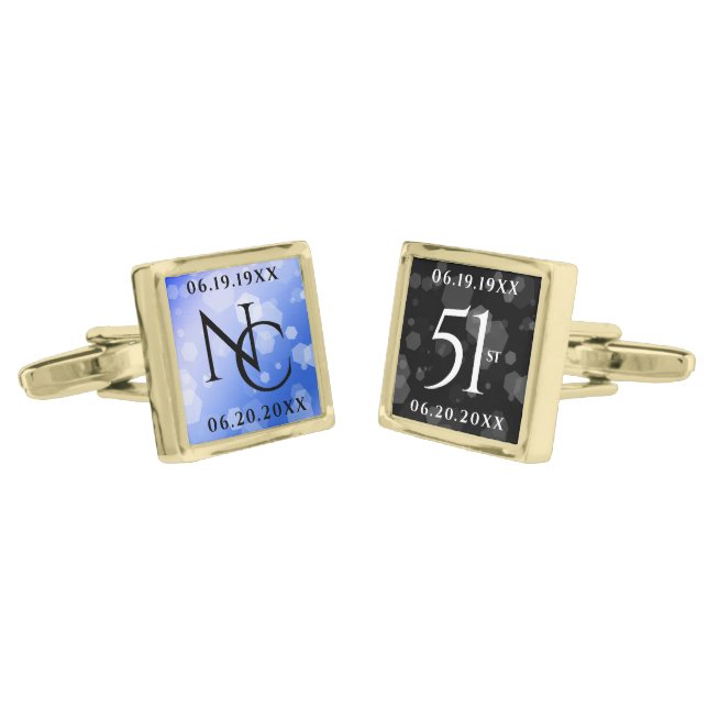 Elegant 51st Sapphire Wedding Anniversary Cufflinks (Angled)