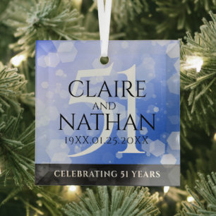 Elegant 51st Sapphire Wedding Anniversary Glass Ornament