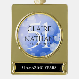 Elegant 51st Sapphire Wedding Anniversary Gold Plated Banner Ornament