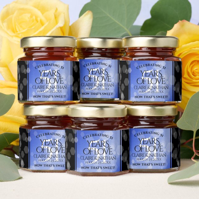 Elegant 51st Sapphire Wedding Anniversary Honey Jar Favors (Insitu)