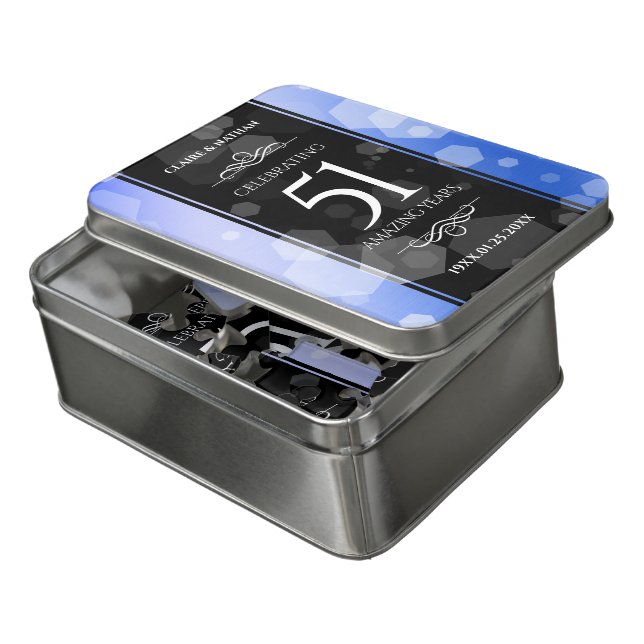 Elegant 51st Sapphire Wedding Anniversary Jigsaw Puzzle (Lid Open)