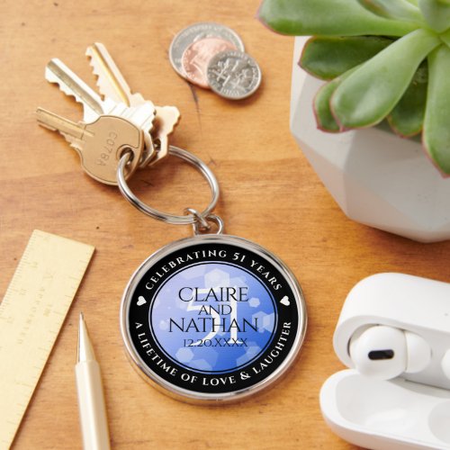 Elegant 51st Sapphire Wedding Anniversary Keychain