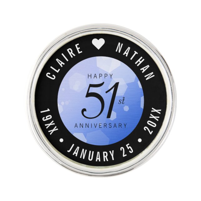 Elegant 51st Sapphire Wedding Anniversary Lapel Pin (Front)