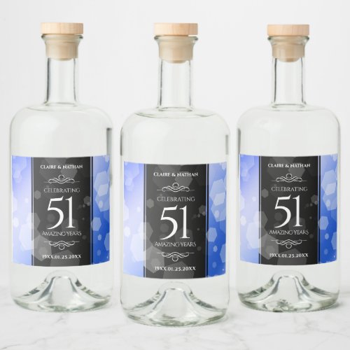 Elegant 51st Sapphire Wedding Anniversary Liquor Bottle Label