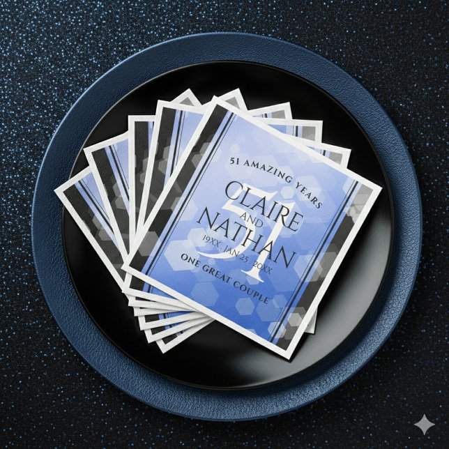 Elegant 51st Sapphire Wedding Anniversary Paper Dinner Napkins (Elegant 51st Sapphire Wedding Anniversary Napkins Cover Photo)