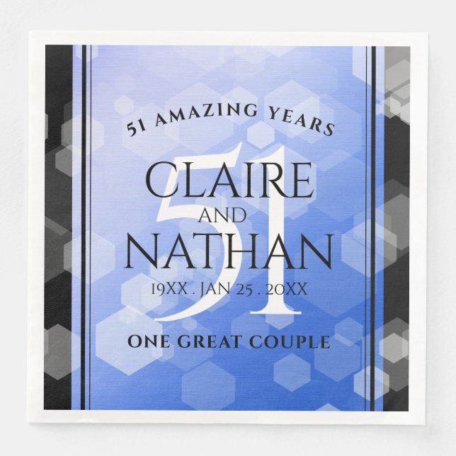 Elegant 51st Sapphire Wedding Anniversary Paper Dinner Napkins (Front)
