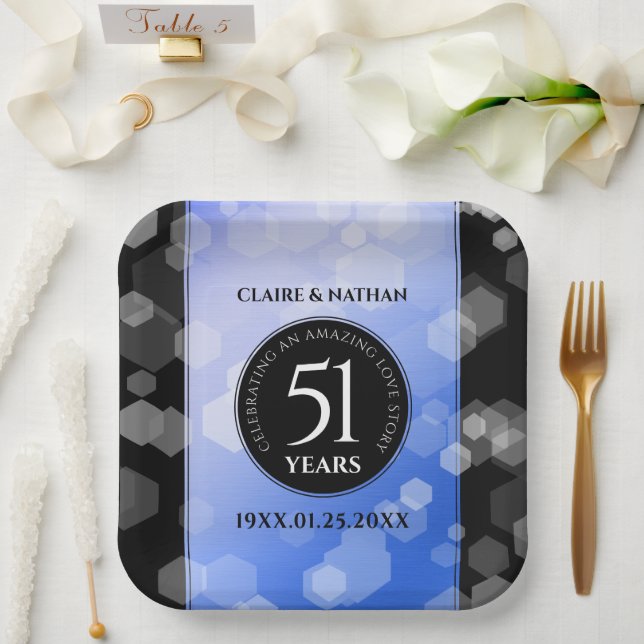Elegant 51st Sapphire Wedding Anniversary Paper Plates (Wedding)