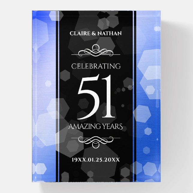 Elegant 51st Sapphire Wedding Anniversary Paperweight (Vertical)