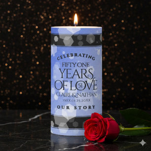 Elegant 51st Sapphire Wedding Anniversary Pillar Candle