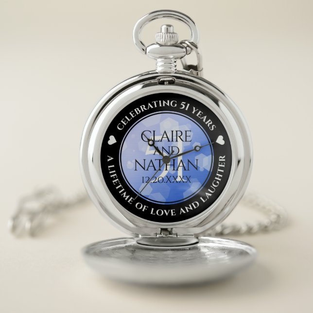 Elegant 51st Sapphire Wedding Anniversary Pocket Watch (Inside)
