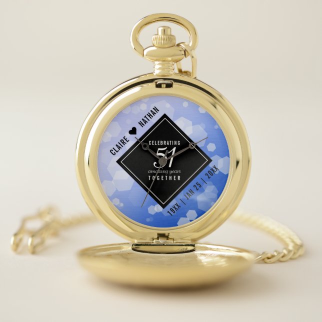 Elegant 51st Sapphire Wedding Anniversary Pocket Watch (Inside)