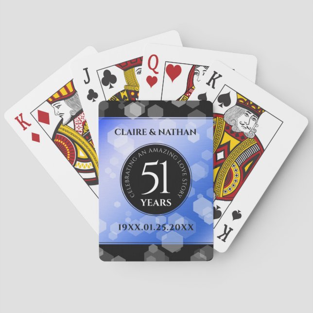 Elegant 51st Sapphire Wedding Anniversary Poker Cards (Back)