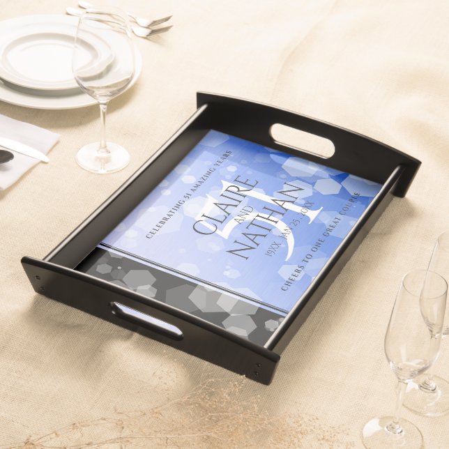 Elegant 51st Sapphire Wedding Anniversary Serving Tray (Front)