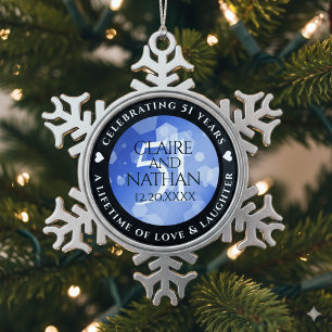Elegant 51st Sapphire Wedding Anniversary Snowflake Pewter Christmas Ornament