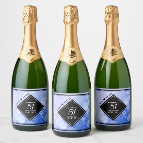 Elegant 51st Sapphire Wedding Anniversary Sparkling Wine Label
