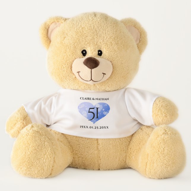 Elegant 51st Sapphire Wedding Anniversary Teddy Bear (Front)
