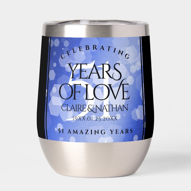 Elegant 51st Sapphire Wedding Anniversary Thermal Wine Tumbler (Back)