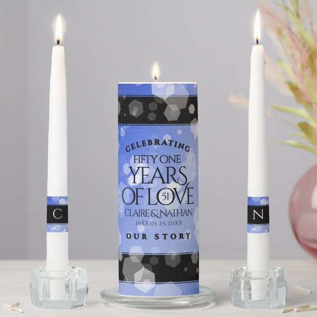 Elegant 51st Sapphire Wedding Anniversary Unity Candle Set (In Situ)