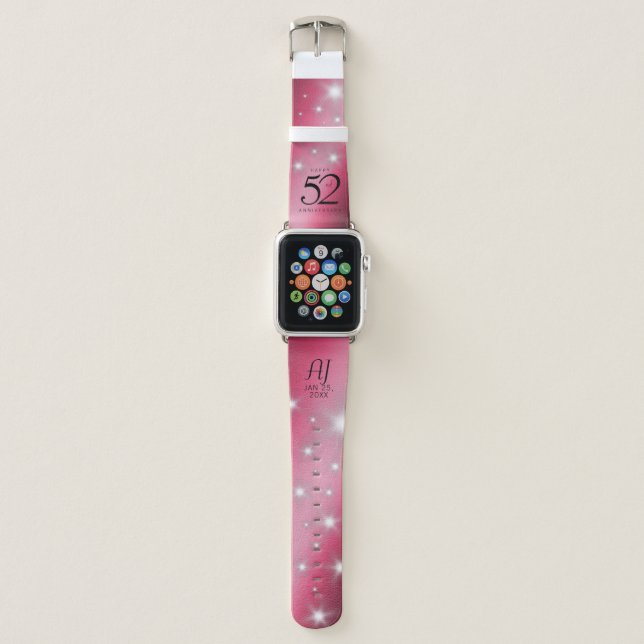 Elegant 52nd Star Ruby Wedding Anniversary Apple Watch Band (Front)