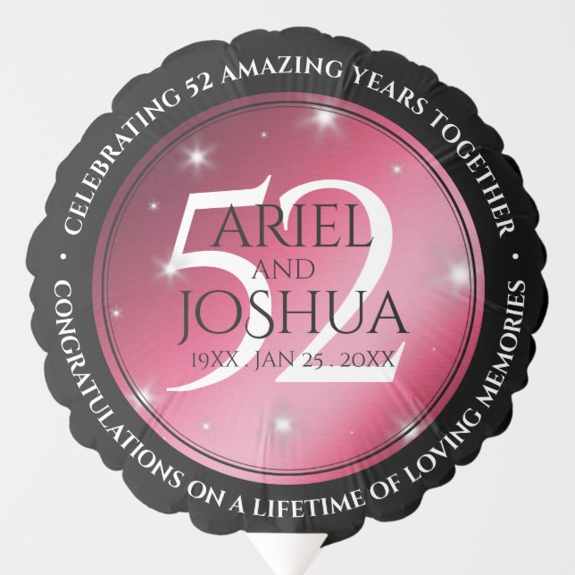 Elegant 52nd Star Ruby Wedding Anniversary Balloon (Front)