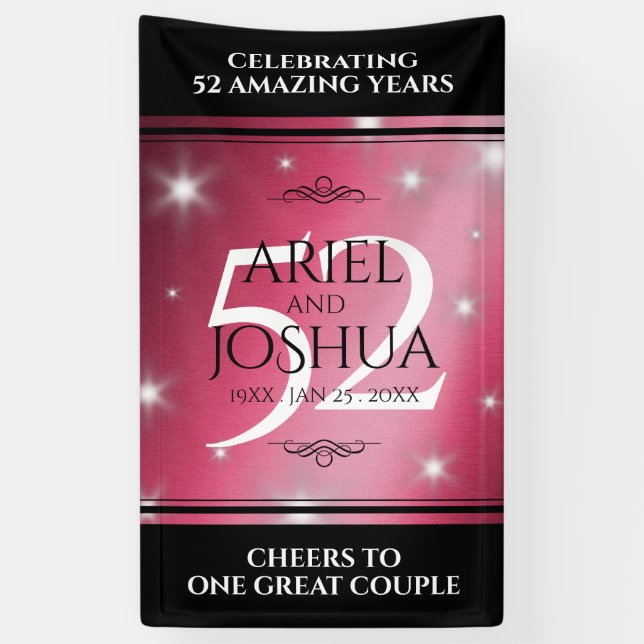 Elegant 52nd Star Ruby Wedding Anniversary Banner (Vertical)