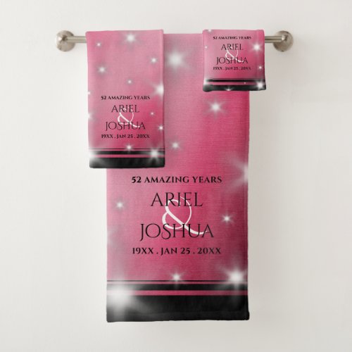 Elegant 52nd Star Ruby Wedding Anniversary Bath Towel Set