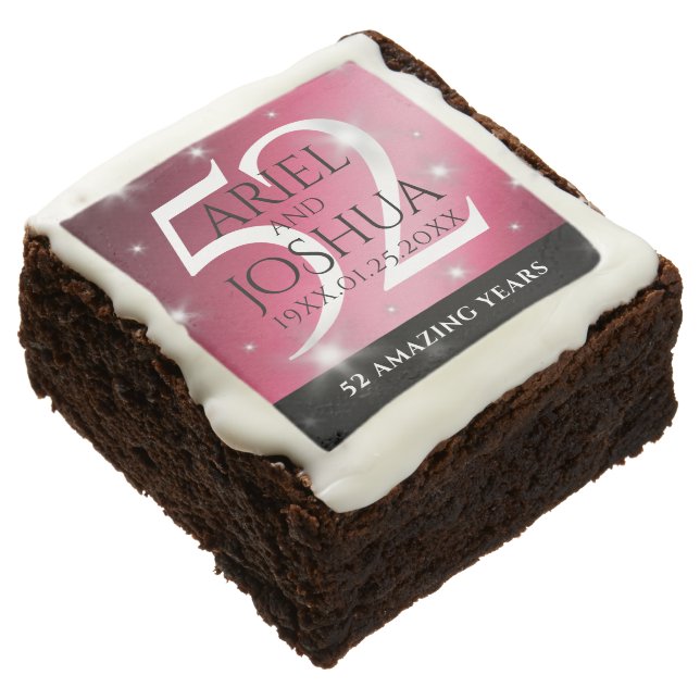 Elegant 52nd Star Ruby Wedding Anniversary Brownie (Angled)