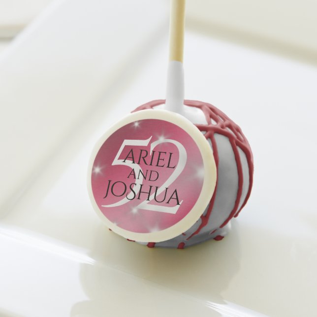 Elegant 52nd Star Ruby Wedding Anniversary Cake Pops (Front Insitu)