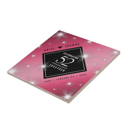 Elegant 52nd Star Ruby Wedding Anniversary Ceramic Tile