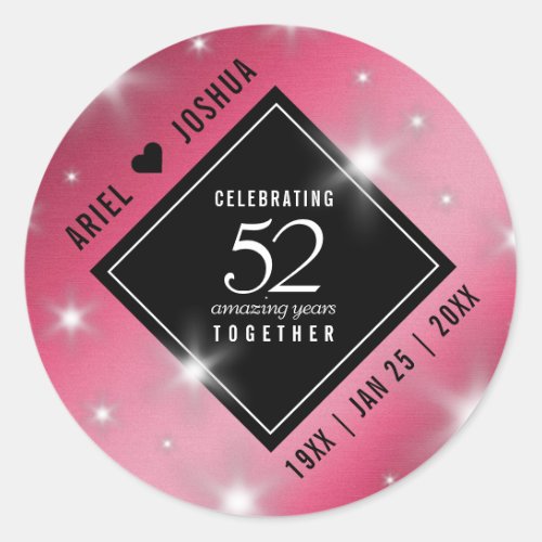 Elegant 52nd Star Ruby Wedding Anniversary Classic Round Sticker