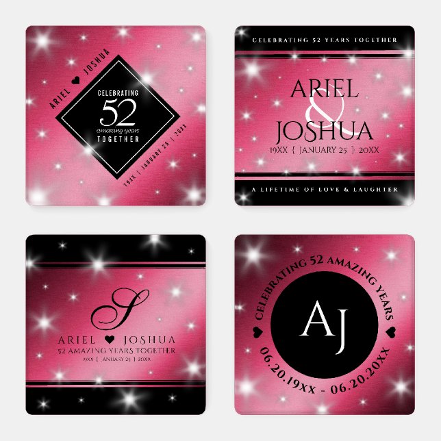 Elegant 52nd Star Ruby Wedding Anniversary Coaster Set (Set)