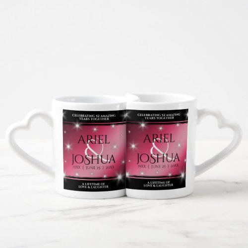 Elegant 52nd Star Ruby Wedding Anniversary Coffee Mug Set