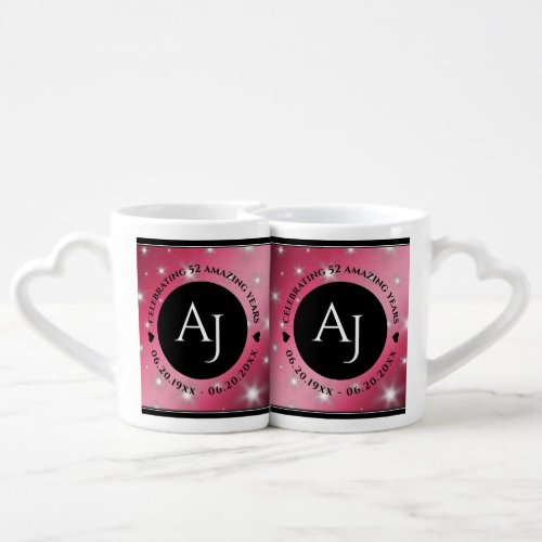 Elegant 52nd Star Ruby Wedding Anniversary Coffee Mug Set