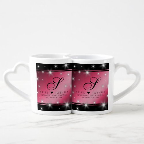 Elegant 52nd Star Ruby Wedding Anniversary Coffee Mug Set