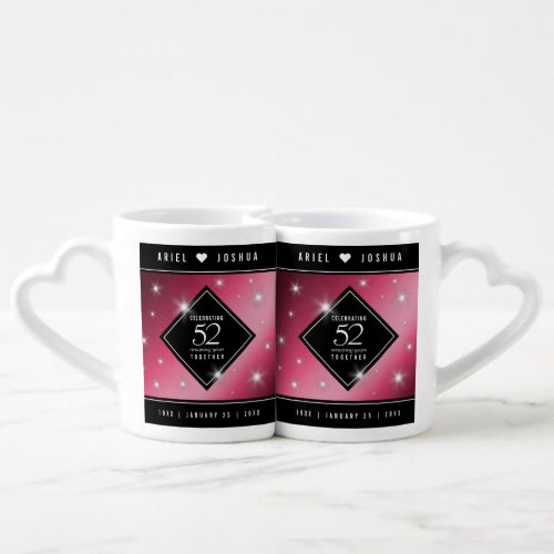 Elegant 52nd Star Ruby Wedding Anniversary Coffee Mug Set