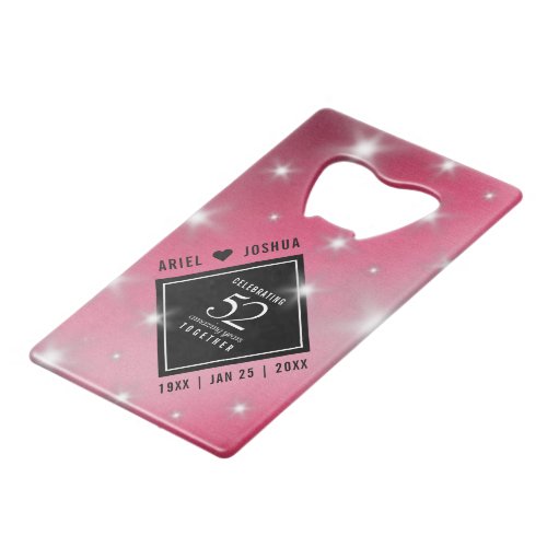 Elegant 52nd Star Ruby Wedding Anniversary Credit Card Bottle Opener