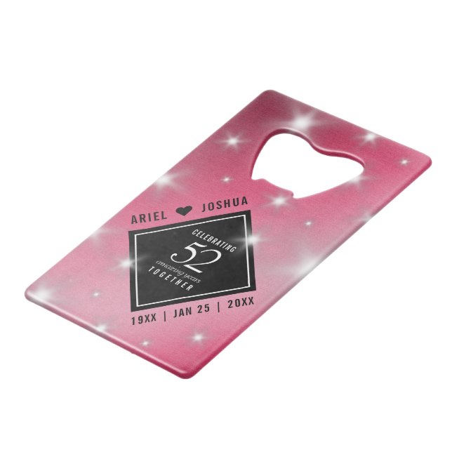 Elegant 52nd Star Ruby Wedding Anniversary Credit Card Bottle Opener (Front Angled)