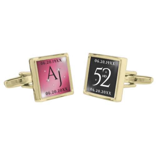 Elegant 52nd Star Ruby Wedding Anniversary Cufflinks