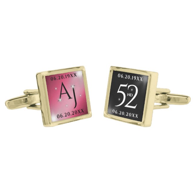 Elegant 52nd Star Ruby Wedding Anniversary Cufflinks (Angled)