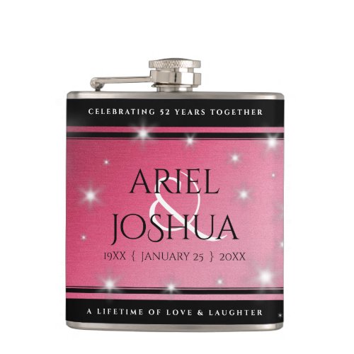 Elegant 52nd Star Ruby Wedding Anniversary Flask